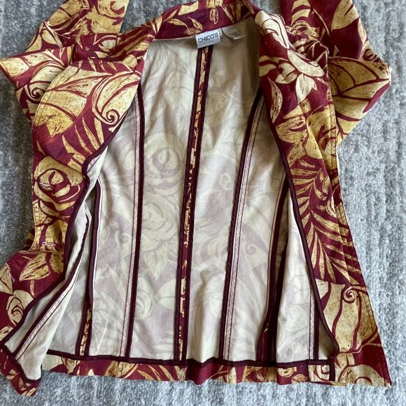 Chico's Women's Blouse Top Size 2 (US L/12) Red Orange Mixed Print Buttons - Picture 10 of 13